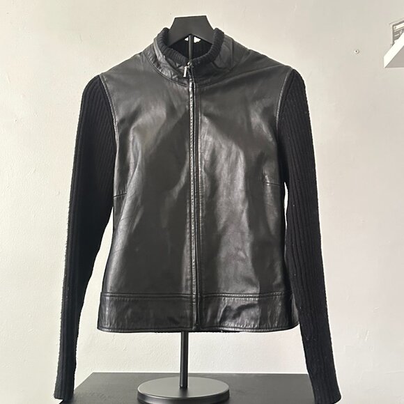 Apt. 9 Lambskin Leather Jacket – Black Moto Style w/ Knit Sleeves (M) - Picture 2 of 4